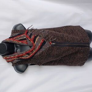 BKE Buckle Knit Vest Sweater S Boho Western Fringe Front Zip Wool Blend Brown